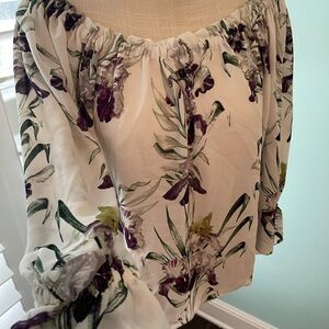 Lila Rose Floral Off-Shoulder Blouse - Cream, Purple, Green